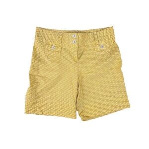L.L. Bean Favorite Fit Womens Yellow Shorts Sz 10 Geometric Stretch Hiking Beach